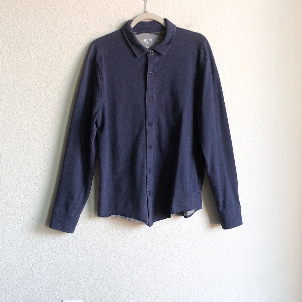 Rhone Mens Long Sleeve Button Front Shirt Cotton Wool Blue Medium 100794